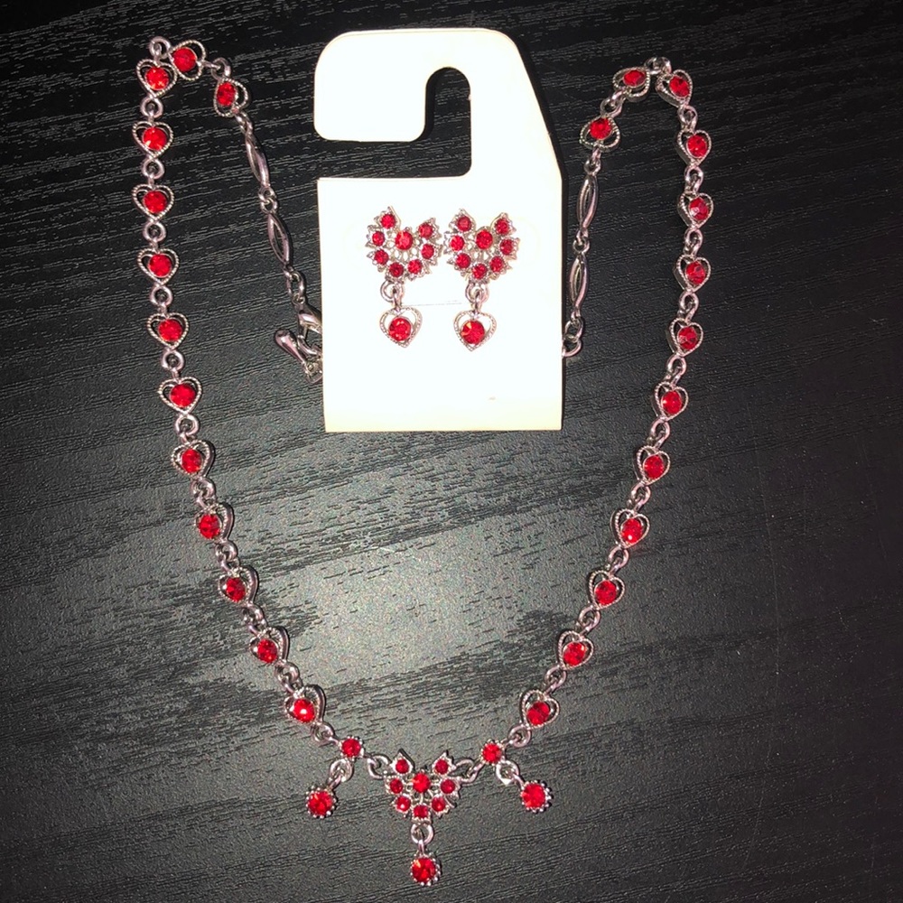 Ruby red necklace and earrings set